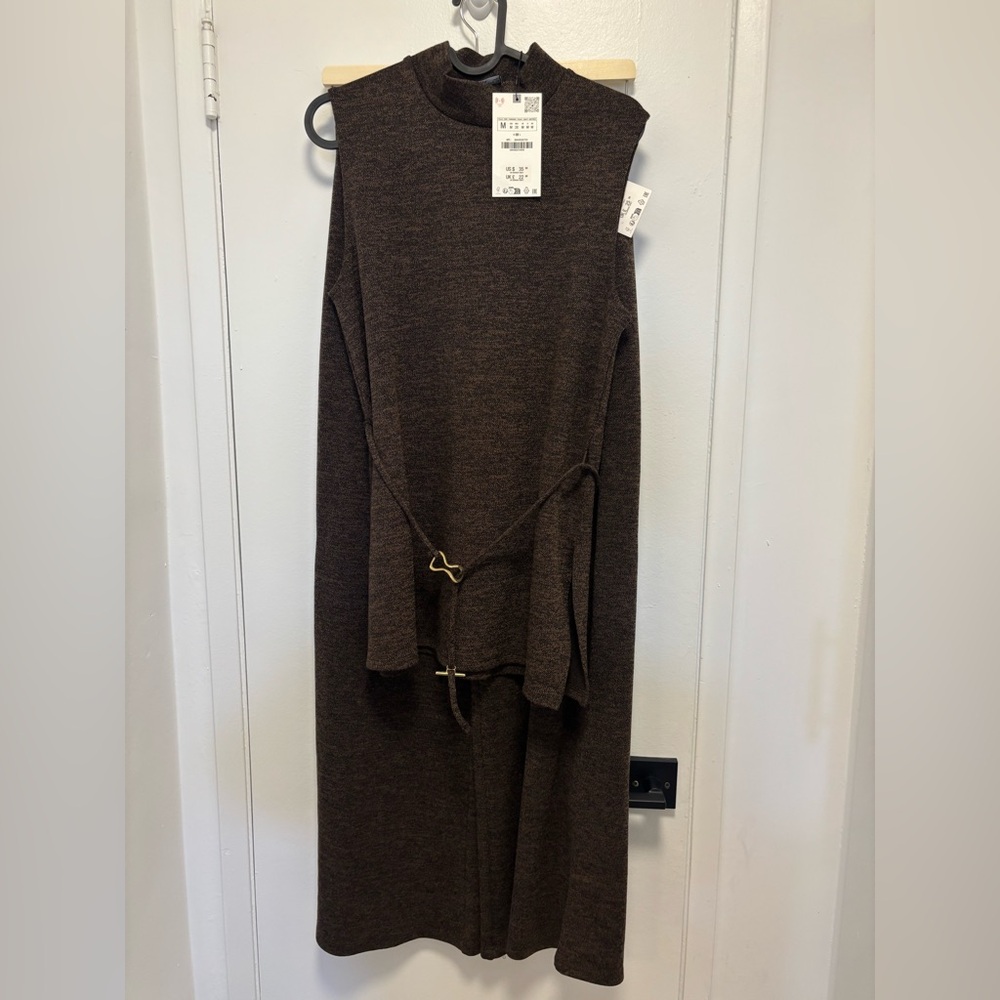 (SET) NWT ZARA Soft Pique Mock Neck Top and Wide Leg Pants Size M - Marled Brown - Picture 2 of 5